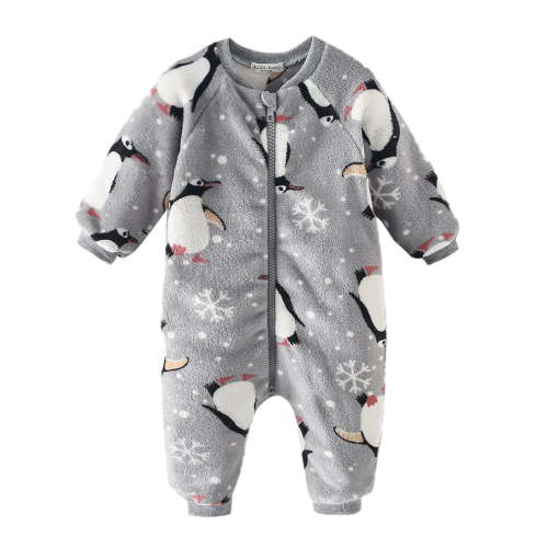 WRKEKC Infant Fleece Romper Print Zipper Front Thickened Warm Snug Comfortable Fitting Fall Winter Jumpsuit for Boys and Girls 0 Months-3 Years