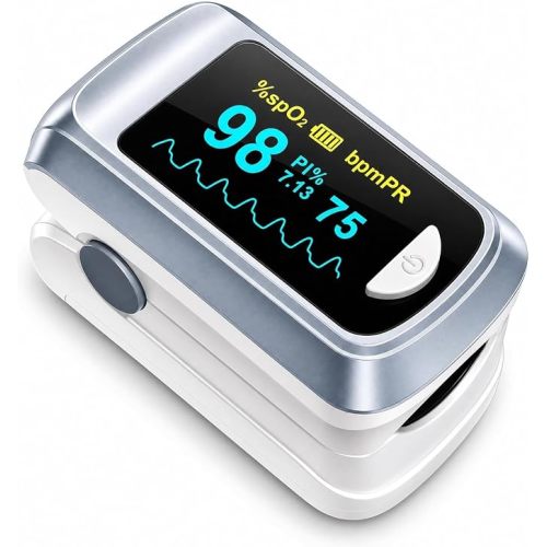 Fingertip Pulse Oximeter Blood Oxygen Saturation Monitor Pulse Ox, Heart Rate and Fast Spo2 Reading Oxygen Meter with OLED Screen Included Lanyard and 2 X AAA Batteries