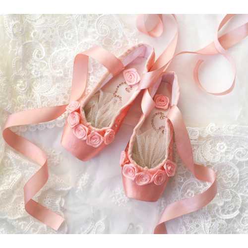Pink Pointe Shoes with Roses & Rhinestones: Ballet Wedding, Nursery, Girl's Room Decor. Ballerina Gift.