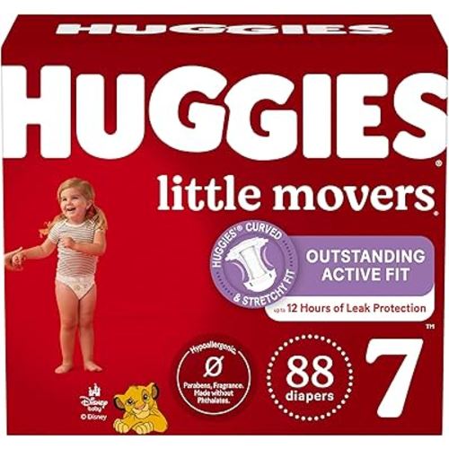 Huggies Size 7 Diapers, Little Movers Baby Diapers, Size 7 (41+ lbs), 88 Count (2 Packs of 44), Packaging May Vary