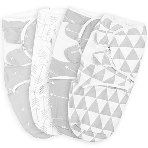 BaeBae Goods Swaddle Blanket, Adjustable Infant Baby Swaddling Wrap Set of 4, Baby Swaddling Wrap Blankets for Boys and Girls Made in Soft Cotton (Grey Triangles, 0-3 Months)
