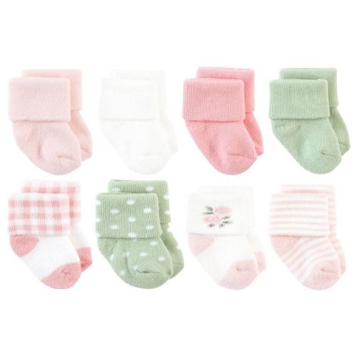 Hudson Baby Basics Infant Baby Cozy Terry Socks 8-Pack, Blushing Meadow, 0-6 Months