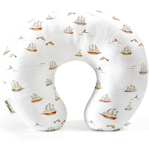 GRSSDER Nursing Pillow Cover, Stretchy Soft Minky Fabric Covers, Fit Most Nursing Support Pillows for Breastfeeding, Comfortable Safe Pillow Cover, Sailboat
