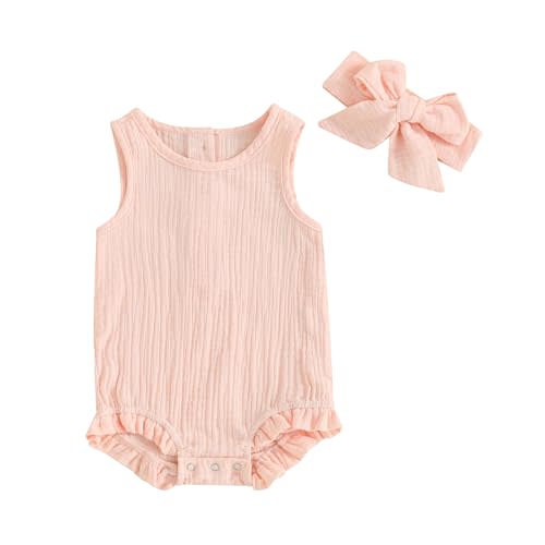 Newborn Baby Girl Romper Linen Cotton Ruffled Sleeveless Jumpsuit Infant Summer Clothes Outfit