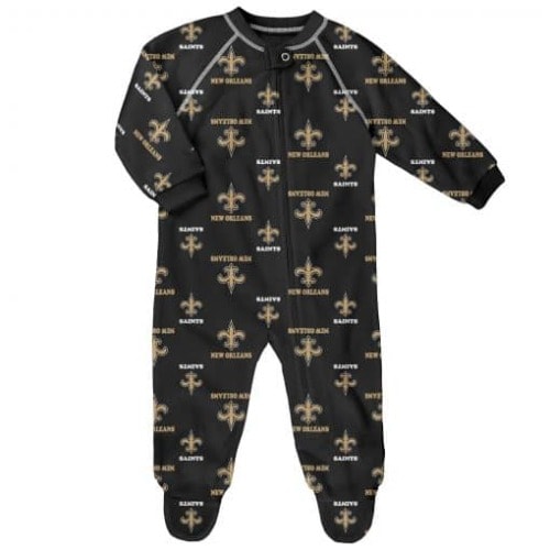 New Orleans Saints Baby Black Raglan Zip Up Sleeper Coverall - Detroit Game Gear