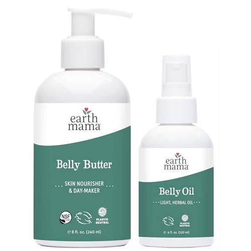 Earth Mama Belly Butter & Belly Oil Bundle for Dry, Stretching Skin | Moisturize + Encourage Skin's Natural Elasticity During Pregnancy & Beyond, 8-Fluid Ounce & 4-Fluid Ounce