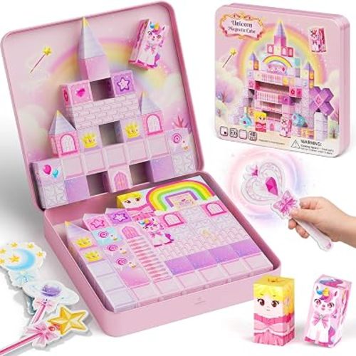 Unicorn Magnetic Blocks Girls: 48 PCS Princess Castle Building Set