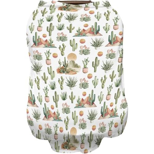 Boho Western Cactus Desert Baby Car Seat Covers for Boys Girls Watercolor Southwest Mountain Sunset All-in-1 Soft Nursing Cover for Breastfeeding Wild West Breathable Stretchy Infant Carseat Canopy
