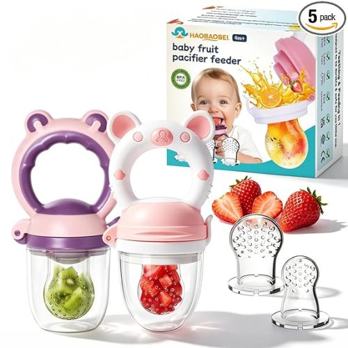Baby Solids/Frozen Fruit Feeder Pacifier, Infant Teether Toy 4M+, BPA-Free Silicone Pouch & Nipple, Safely Introduce Solids, Teething Relief, 2-Pack