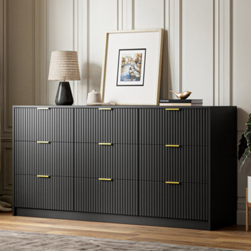 Winston Porter White 9 Drawer Dresser, Modern Dresser With Gold Handles | Wayfair