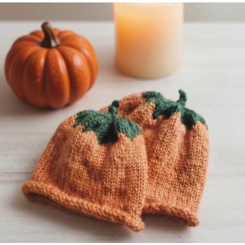 Hand knit baby pumpkin hat 0-3 months