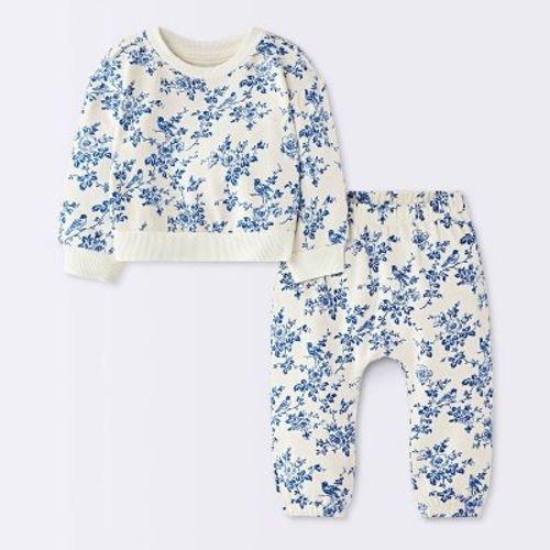Baby Girls' Floral Sweatshirt and Joggers Set - Cloud Island™ Blue 6-9M