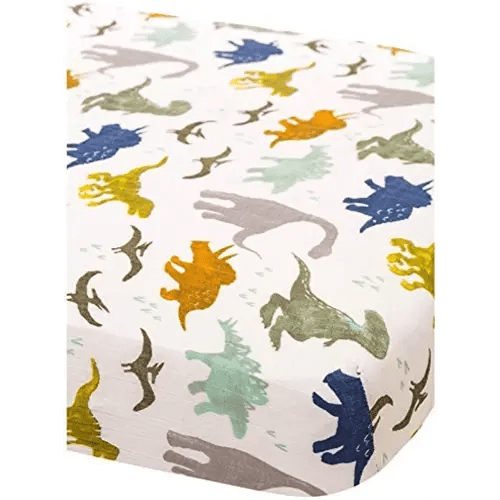 Little Unicorn Dino Friends Fitted Crib Sheet | 100% Cotton | 52” x 28” x 9”