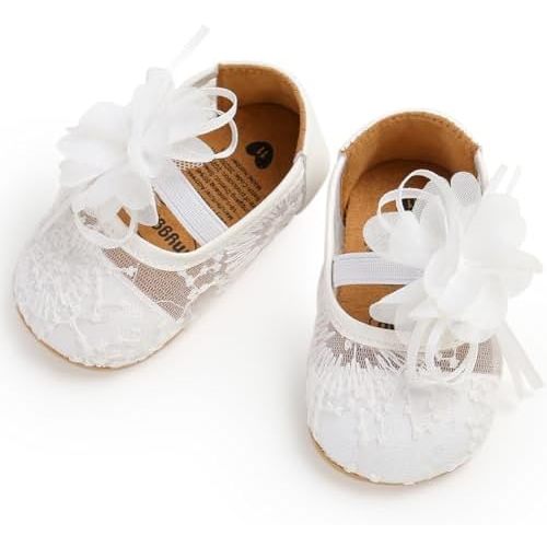 Ohwawadi Infant Baby Girl Shoes Baby Mary Jane Flats Princess Wedding Dress Shoes Crib Shoe for Newborns, Infants, Babies, and Toddlers