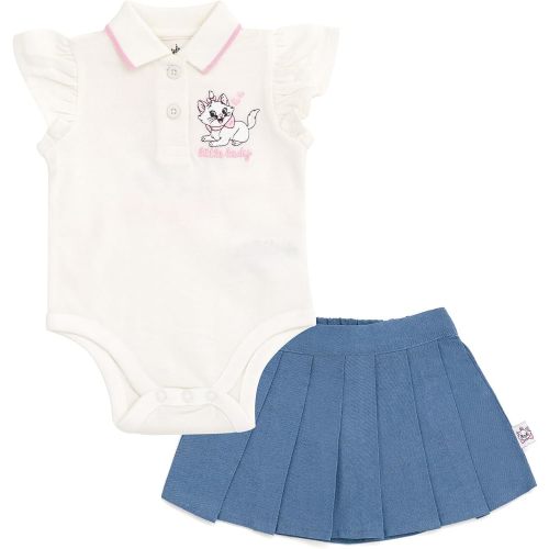 Disney Baby Girls Bodysuit and Chambray Pleated Skirt Outfit Set Newborn to Infant Sizes (Newborn - 24 Months)
