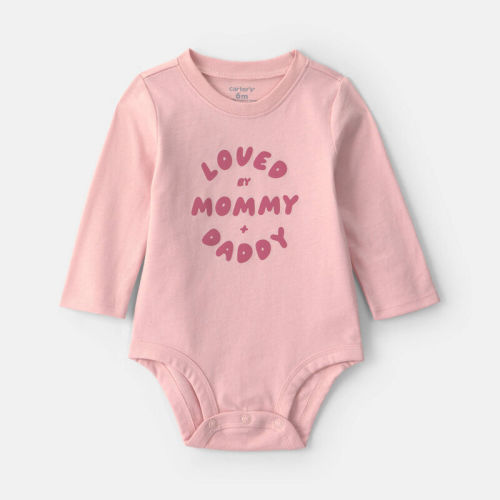Baby Girl 'Loved By Mommy & Daddy' Long-Sleeve Graphic Bodysuit - Pink | Carter’s Oshkosh Canada