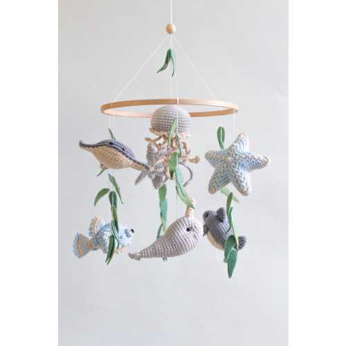 Ocean baby mobile. Nautical baby mobile. Ocean baby mobile with Narwhal, Jellyfish, Turtle, Starfish, Puffer fish, Shark and Stingray