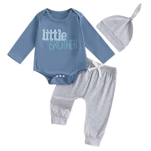 Nwiuh Little Brother Newborn Outfit T-Shirt Romper Top and Pants Sets Baby Coming Home Hospital Clothes Summer Clothing (Blue, 0-3 Months)