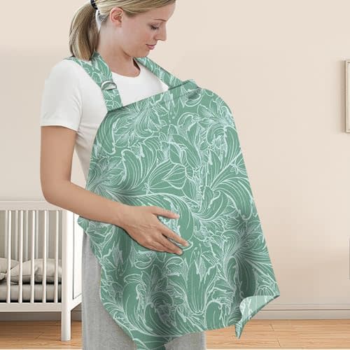 Nursing Cover for Mom Breastfeeding, Baby Privacy Nursing Covers Up Breathable Cotton with Ajustable Hoop for Mother (Muslin Green)