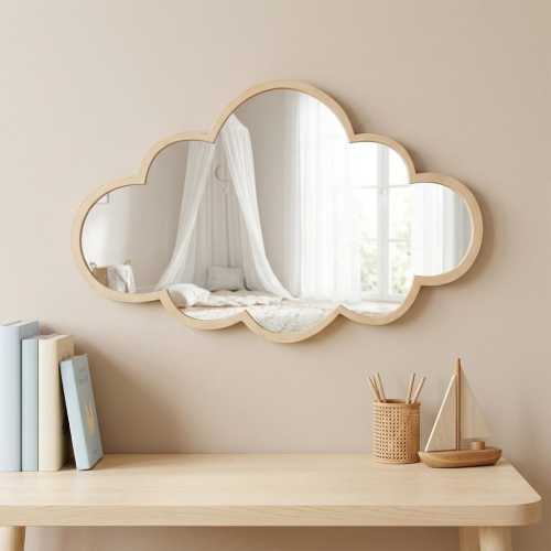 Wooden Cloud Mirror for Nursery Scandi Kids Room Wall Decor Shatterproof Acrylic Baby Safe Mirror Minimalist Playroom Wall Art