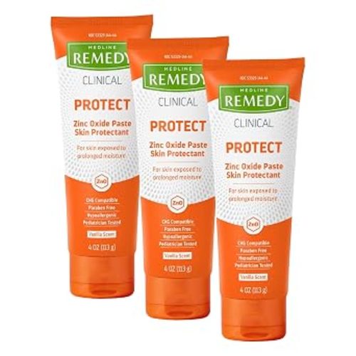 Medline Remedy Clinical Zinc Oxide Paste Skin Protectant (4 oz Tube), Vanilla Scent, Diaper Rash Cream, Incontinence Care, Wetness Protection, Paraben Free, Hypoallergenic, Adults,Children (Pack of 3)