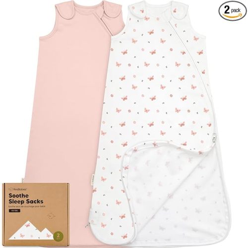 2-Pack Organic Baby Sleep Sacks, 100% Cotton - Soft & Breathable 0.5TOG Baby Wearable Blanket, Toddler Sleeping Sack 6-18 months, Easy to Wear Transitional Swaddles for Newborns (Butterflies, M)