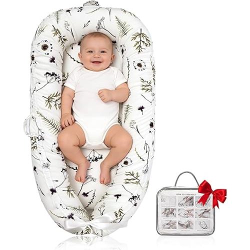 Baby Lounger | Organic Cotton Infant Lounger | Reversible, Adjustable & Portable Floor Lounger | Soft, Breathable, Washable Cover | Forest