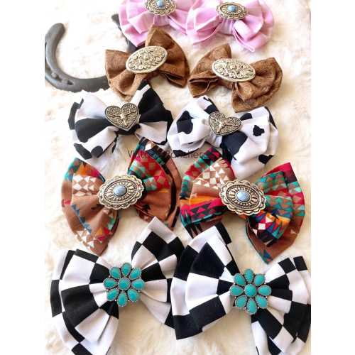 Mini Paisley hair bow clip- Cowprint pigtail bows- western hair accessories - little girl bows (set of two)