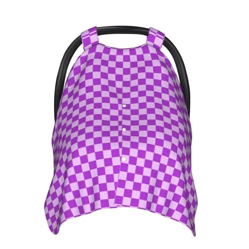 Infant Car Seat Cover Baby Carseat - Soft Purple Lilac Checkered Print Breastfeeding Nursing Cover, Breathable Comfy Baby Essentials Stroller Blanket Car Seat Canopy Accessories for Babies