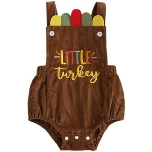 YINGISFITM My First Thanksgiving Baby Boy Outfit Newborn Turkey Onesie Bubble Romper Corduroy Overalls Thanksgiving Clothes