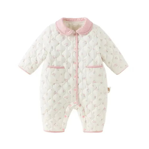 Sweet Beige Floral Warm Padded Rompers (0-3m size)