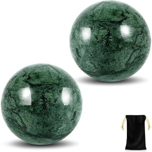 Learay 2Pcs Baoding Balls, Baoding Balls for Hand Therapy, Chinese Health Exercise Massage Balls with Carry Pouch for Stress Relief Meditation Ball(Green/1.57 inch)