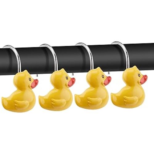 AGPtek 12PCS Home Fashions Yellow Duck Anti Rust Decorative Ducky Resin Hooks for Bathroom Shower Curtain,Bedroom,Living Room Curtain