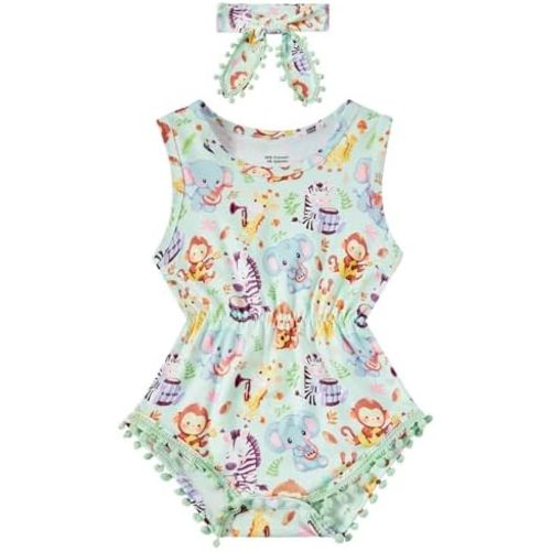 BFUSTYLE Baby Girl Clothes 0-24 Months Outfit Sleeveless Infant Romper Bodysuit with Headband
