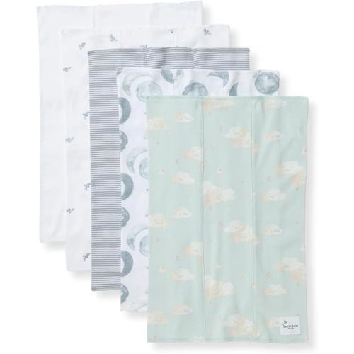 Burt's Bees Baby Burp Cloths, 100% Organic Cotton Extra Absorbent Soft Fabric, Large Drool Cloths 17 x 11.75 in, 5-Pack