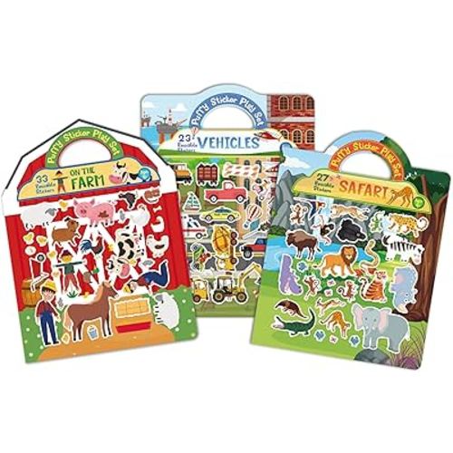Reusable Puffy Sticker Book for Toddlers 1-3, Crafts Activities Essentials for Kids 2-4 Years, 80+ Stickers Toys to Keep Toddler Busy Quiet on Plane, Airplane, Car, Restaurant - Road trip Must Haves