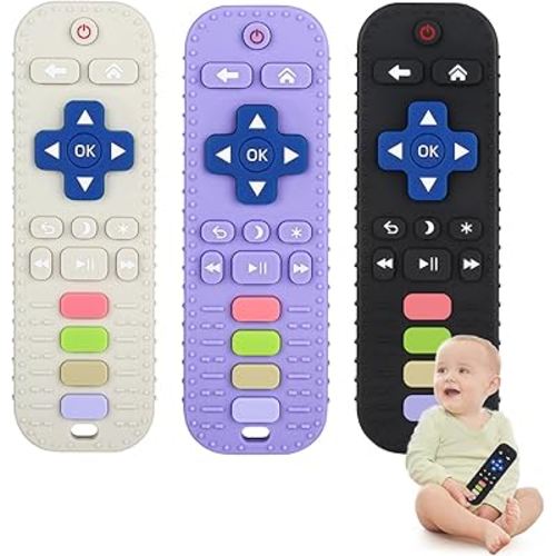 Chuya Silicone Baby Teether Chew Toy for Babies 0-6 Months 3-24 Months, Teething Relief Baby Toys for Infants Remote Control Shape (3 Pack)