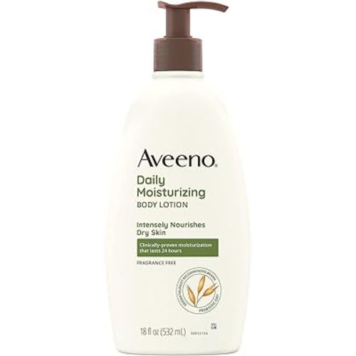 Aveeno Daily Moisturizing Body Lotion, Body Lotion for Dry Skin with Prebiotic Oat, Paraben Free, Fragrance Free, Non-Greasy, Non-Comedogenic Moisturizer, 18 FL OZ