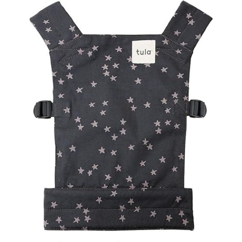 Baby Tula Mini Toy Carrier for Dolls and Stuffed Animals, Child-Sized Toy Carrier with Adjustable Straps, Soft Fabric and Easy Fit for Kids' Imaginative Play - Discover (Black/Stars)