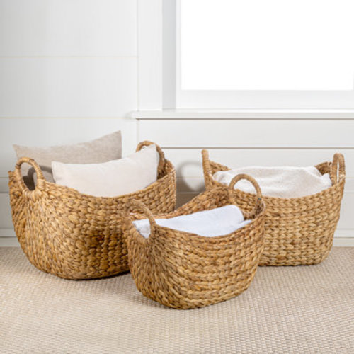 happimess Nellie Farmhouse Classic Handwoven Hyacinth Storage Boat Baskets with Handles (Set of 3) & Reviews | Wayfair