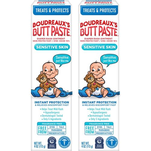 Boudreaux's Butt Paste for Sensitive Skin Diaper Rash Cream, Ointment for Baby, 4 oz Tube, 2 Pack