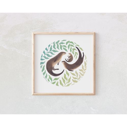 River Otter Family Watercolor Art Print