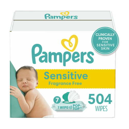 Pampers Baby Wipes Sensitive Perfume Free 7X Pop-Top Packs 504 Count