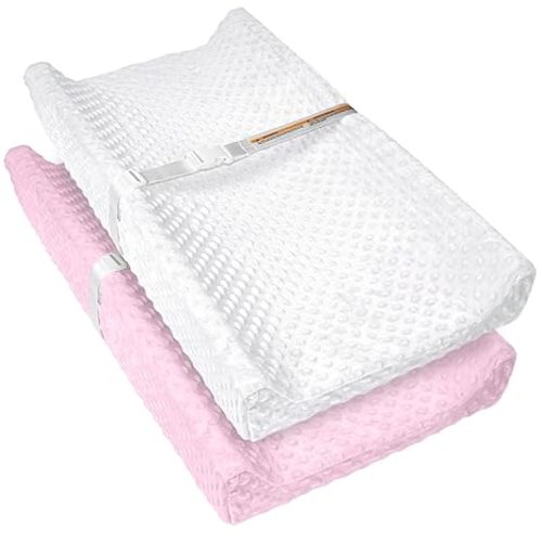 2 Pack Baby Changing Pad Covers | Super Soft Plush Dot Diaper Changing Table Covers Fit 32x16 Inch Changing Table Pad for Baby Boys & Girls