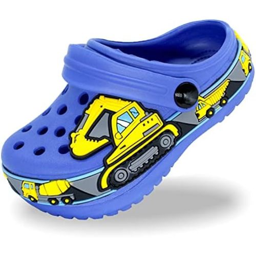 FolHaoth Toddlers Cute Cartoon Excavator Racecar Pattern Boys Girls Clogs Slip On Lightweight Breathable Kids Sandals Non Slip Indoor Outdoor Beach Pool Shower Slippers Shoes