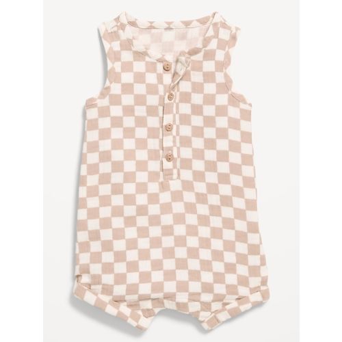 Sleeveless Double-Weave Henley One-Piece Romper for Baby