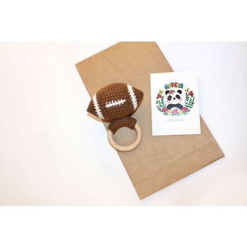 Baby rattle ball rugby football, newborn toy, crochet ball, sport baby shower,pregnancy gift for new father, baby sport, baby football