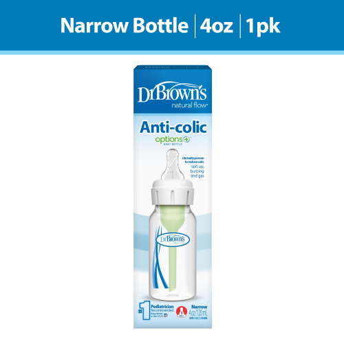 Dr. Brown's Natural Flow Anti-Colic Options+ Narrow Baby Bottle, 4oz, Slow Flow, 0m+, 1 Pack