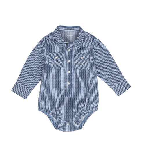 Wrangler Infant Boys' Striped Long Sleeve Pearl Snap Onesie