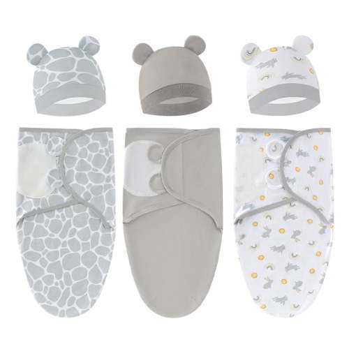 GYRATEDREAM 3 Pack Newborn Baby Swaddle Sleep Sack with Hat Set Infant Boys Girls Soft Cotton Easy Adjustable Preemie Swaddle Blanket Wrap with Cap Outfits for 0-6 Months